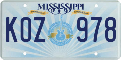 MS license plate KOZ978