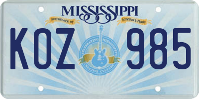 MS license plate KOZ985