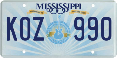 MS license plate KOZ990
