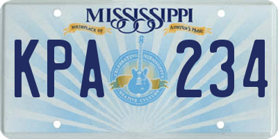 MS license plate KPA234