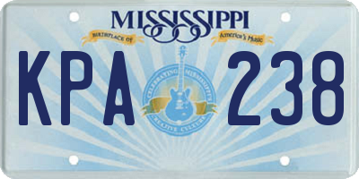 MS license plate KPA238