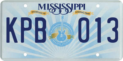 MS license plate KPB013