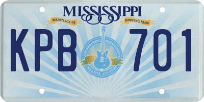 MS license plate KPB701