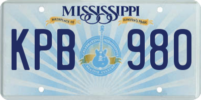MS license plate KPB980