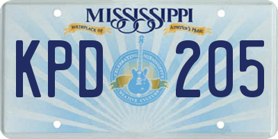 MS license plate KPD205