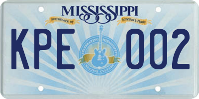 MS license plate KPE002