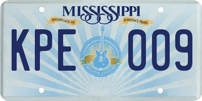 MS license plate KPE009