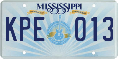 MS license plate KPE013