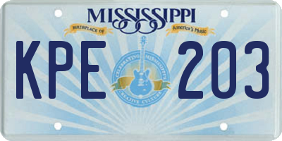 MS license plate KPE203