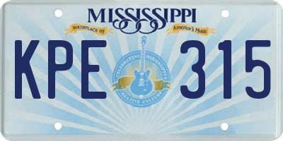 MS license plate KPE315