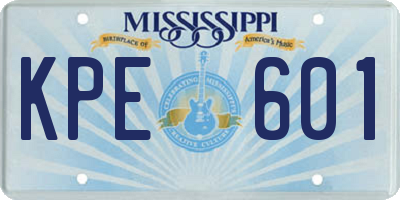 MS license plate KPE601