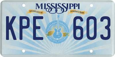 MS license plate KPE603