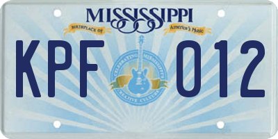 MS license plate KPF012