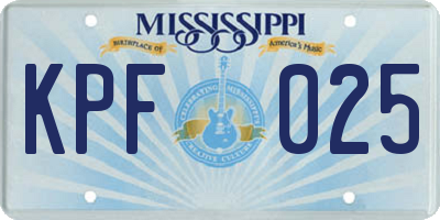 MS license plate KPF025