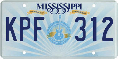 MS license plate KPF312