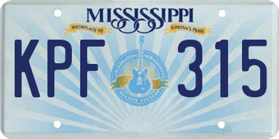 MS license plate KPF315
