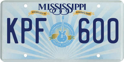 MS license plate KPF600