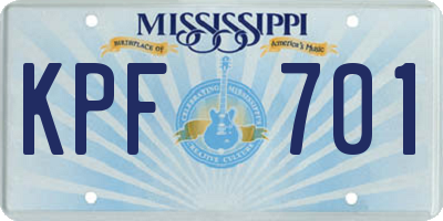 MS license plate KPF701