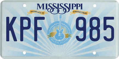MS license plate KPF985
