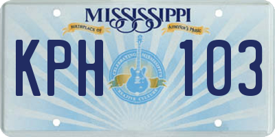 MS license plate KPH103