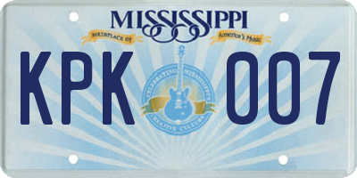 MS license plate KPK007