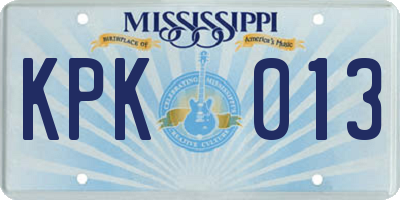 MS license plate KPK013