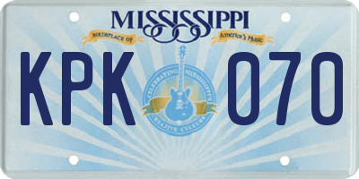 MS license plate KPK070