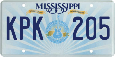 MS license plate KPK205