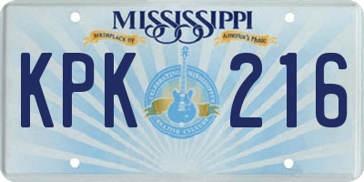 MS license plate KPK216