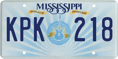MS license plate KPK218