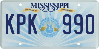 MS license plate KPK990