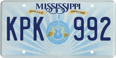 MS license plate KPK992