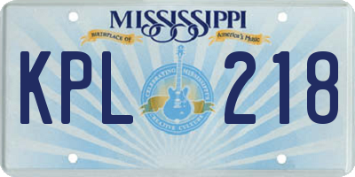 MS license plate KPL218