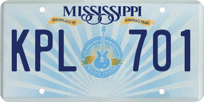 MS license plate KPL701