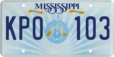 MS license plate KPO103