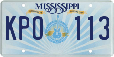MS license plate KPO113