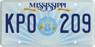 MS license plate KPO209
