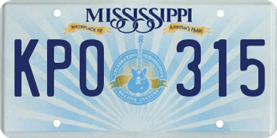 MS license plate KPO315