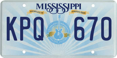 MS license plate KPQ670