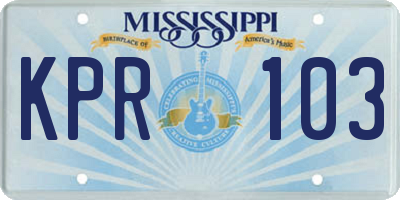 MS license plate KPR103