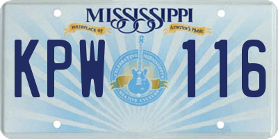 MS license plate KPW116