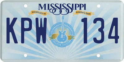 MS license plate KPW134