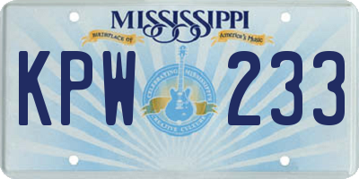 MS license plate KPW233