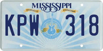 MS license plate KPW318