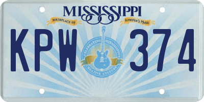 MS license plate KPW374