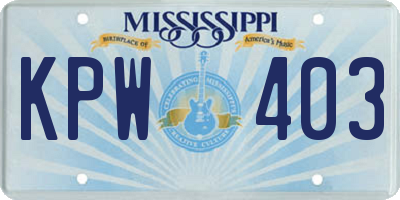 MS license plate KPW403