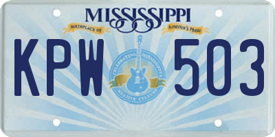 MS license plate KPW503