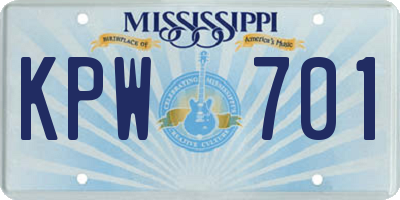 MS license plate KPW701