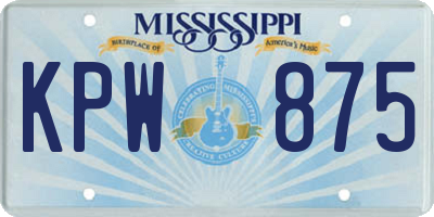 MS license plate KPW875