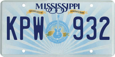 MS license plate KPW932